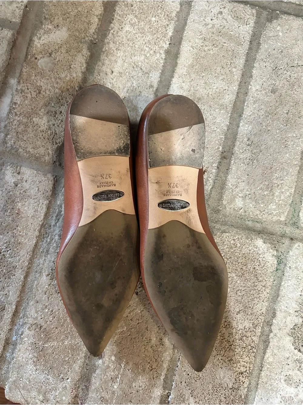 Sarah Flint Brown Pointed-Toe Leather Flats with Bow Detail EUC